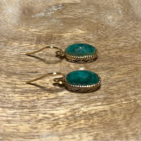 LIRM Faceted Green Onyx Gold Vermeil Over Sterling Silver Dangle Earrings - Picture 6 of 14